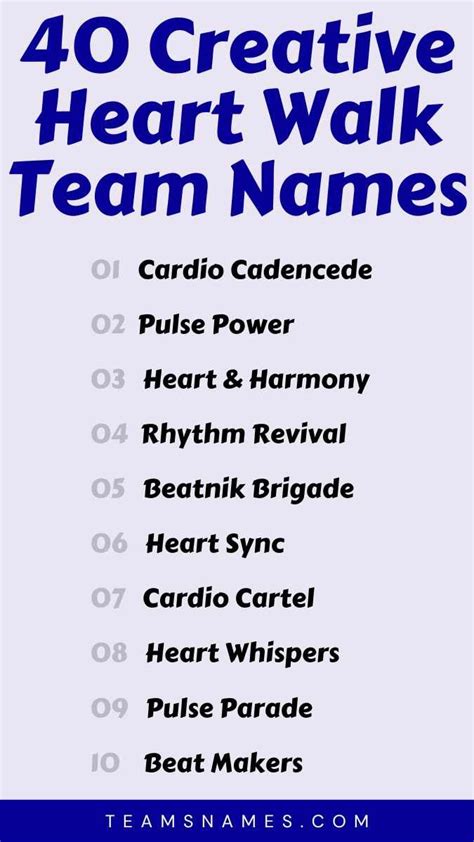 heart walk team names generator|700 Creative Heart Walk Team Names Ideas To .
